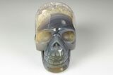 Polished Banded Agate Skull with Quartz Crystal Pocket #190524-2
